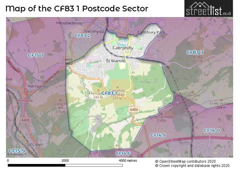 Map of the CF83 1 and surrounding postcode sector