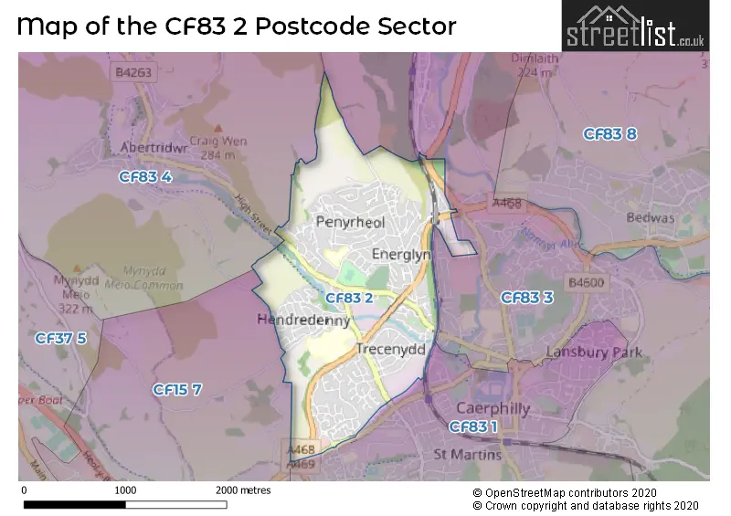 Map of the CF83 2 and surrounding postcode sector
