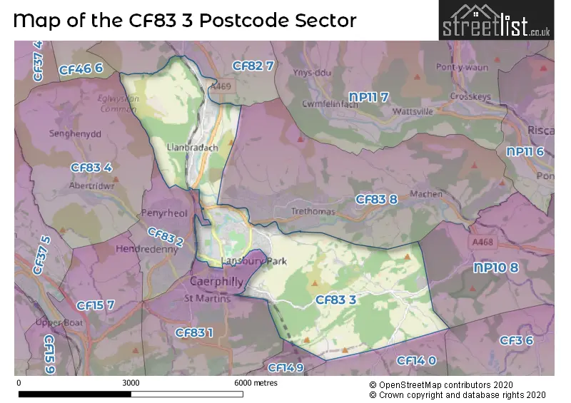 Map of the CF83 3 and surrounding postcode sector