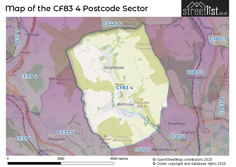Map of the CF83 4 and surrounding postcode sector