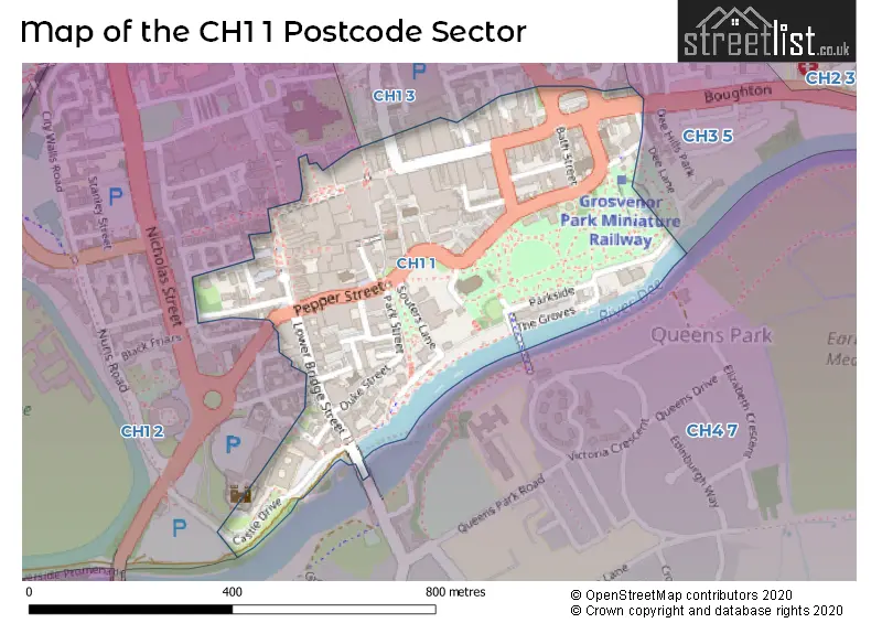 Map of the CH1 1 and surrounding postcode sector