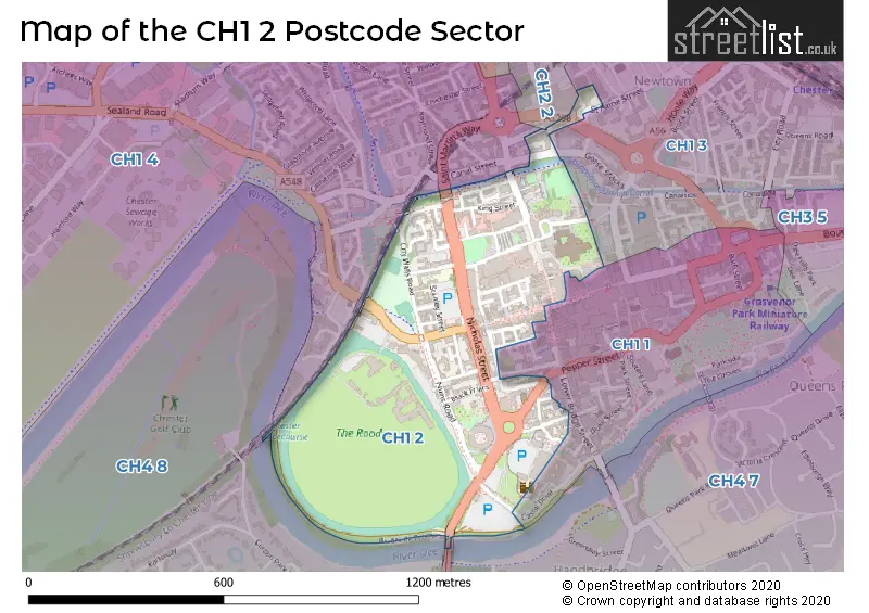 Map of the CH1 2 and surrounding postcode sector