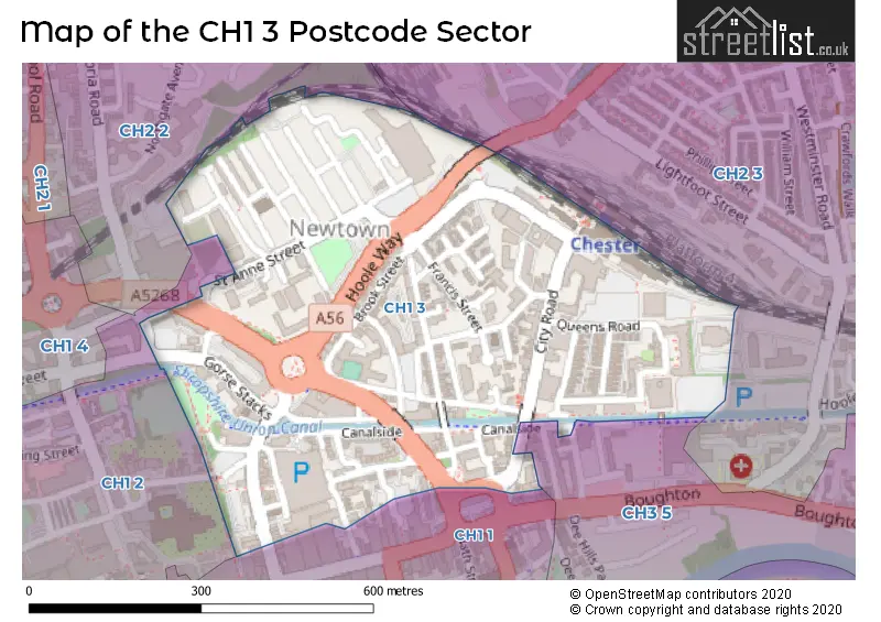 Map of the CH1 3 and surrounding postcode sector