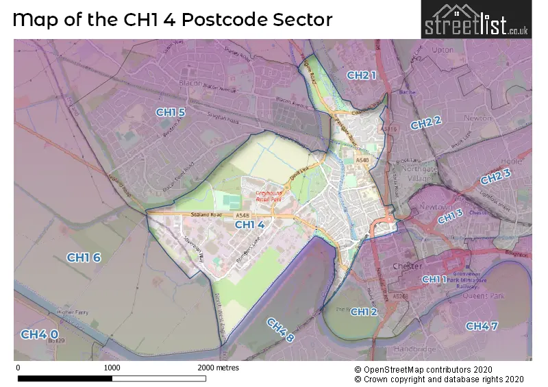 Map of the CH1 4 and surrounding postcode sector