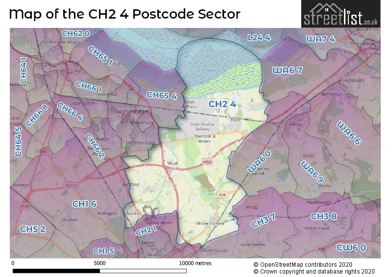 Map of the CH2 4 and surrounding postcode sector