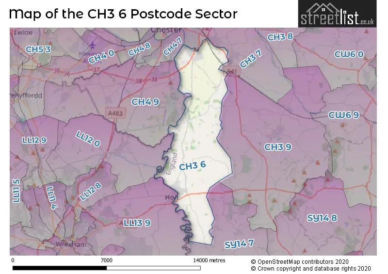 Map of the CH3 6 and surrounding postcode sector