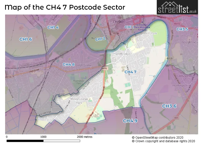 Map of the CH4 7 and surrounding postcode sector