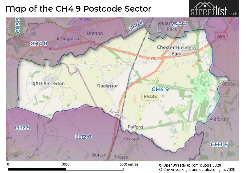 Map of the CH4 9 and surrounding postcode sector