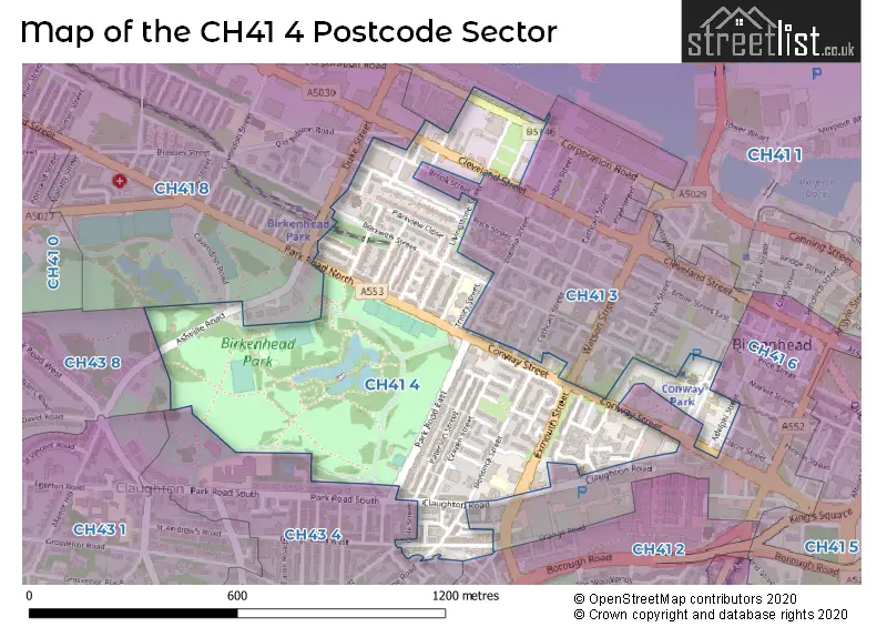 Map of the CH41 4 and surrounding postcode sector