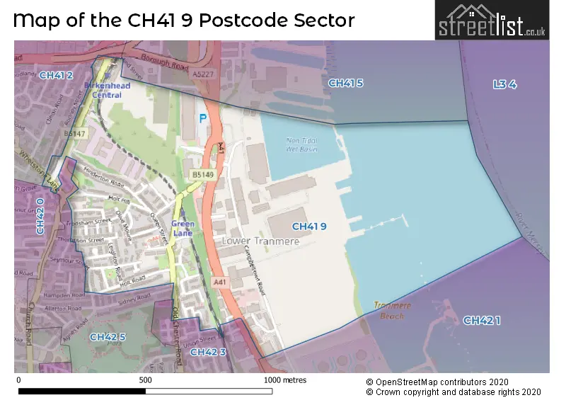 Map of the CH41 9 and surrounding postcode sector