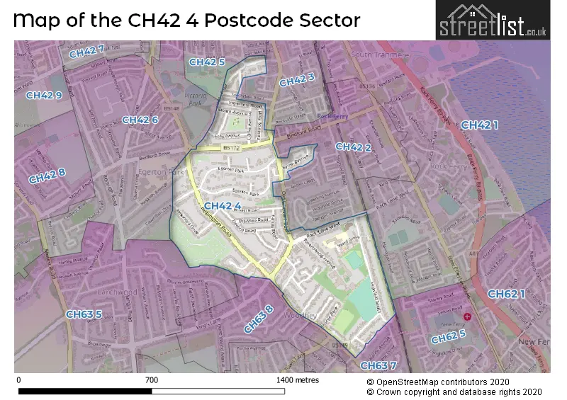 Map of the CH42 4 and surrounding postcode sector