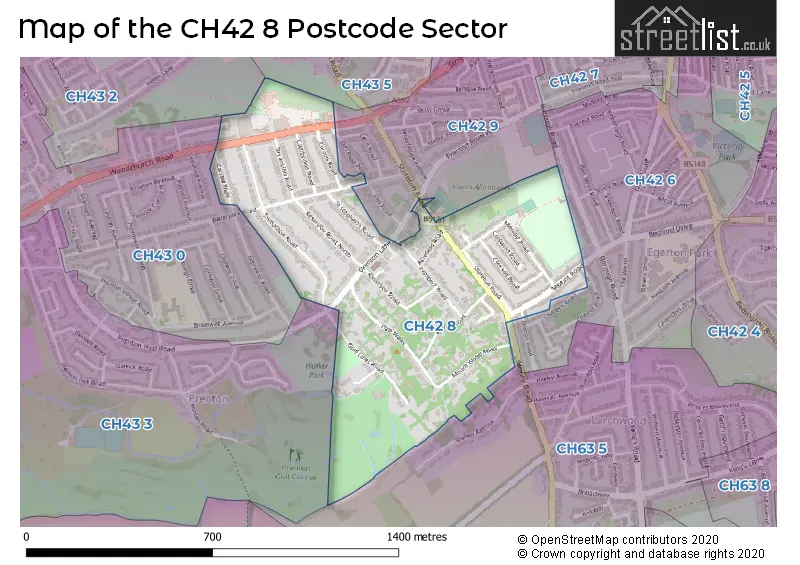 Map of the CH42 8 and surrounding postcode sector