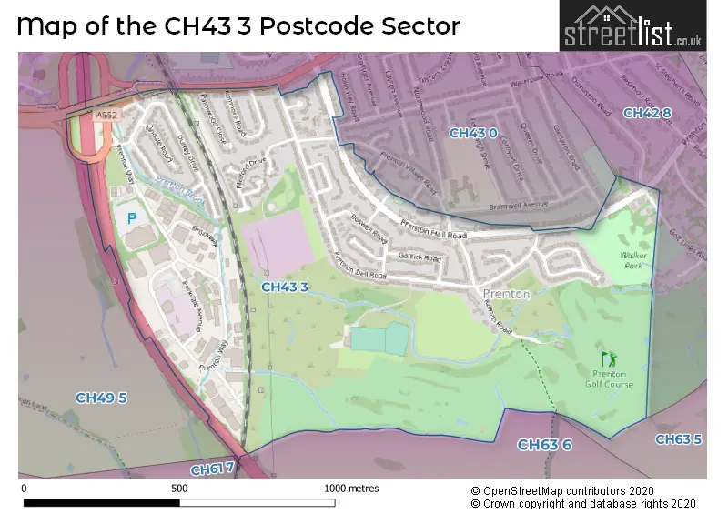 Map of the CH43 3 and surrounding postcode sector