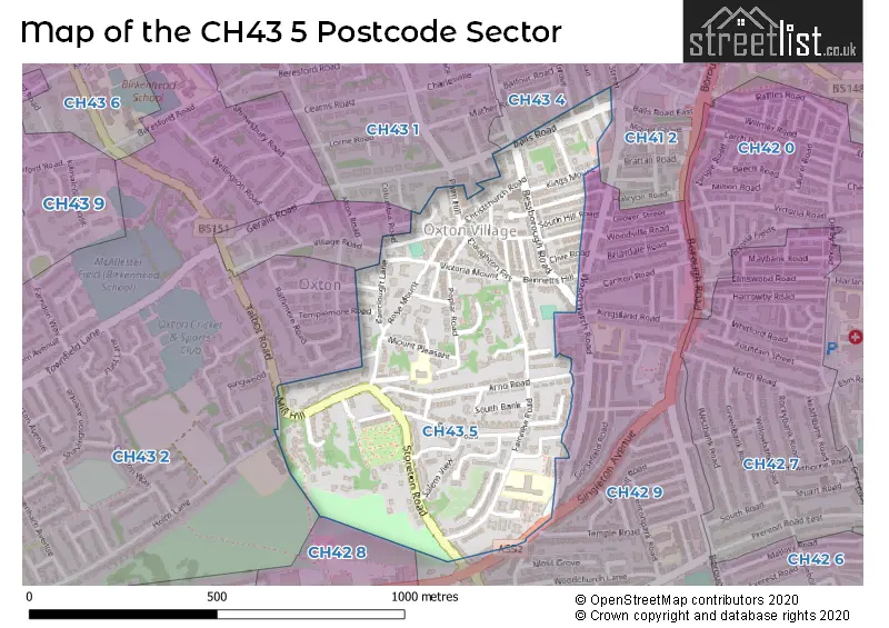 Map of the CH43 5 and surrounding postcode sector