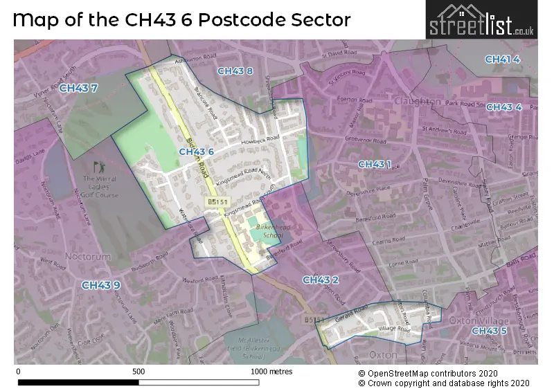 Map of the CH43 6 and surrounding postcode sector