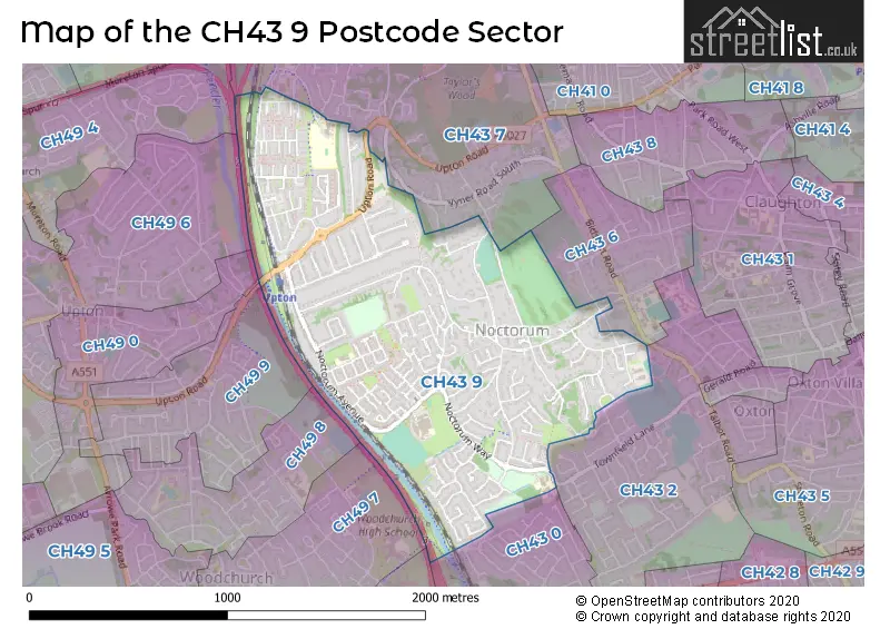Map of the CH43 9 and surrounding postcode sector