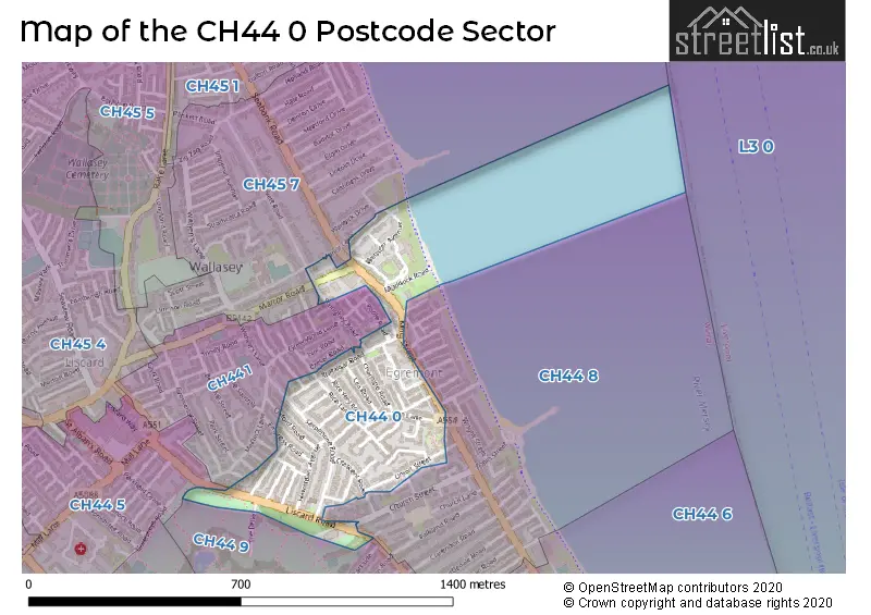 Map of the CH44 0 and surrounding postcode sector