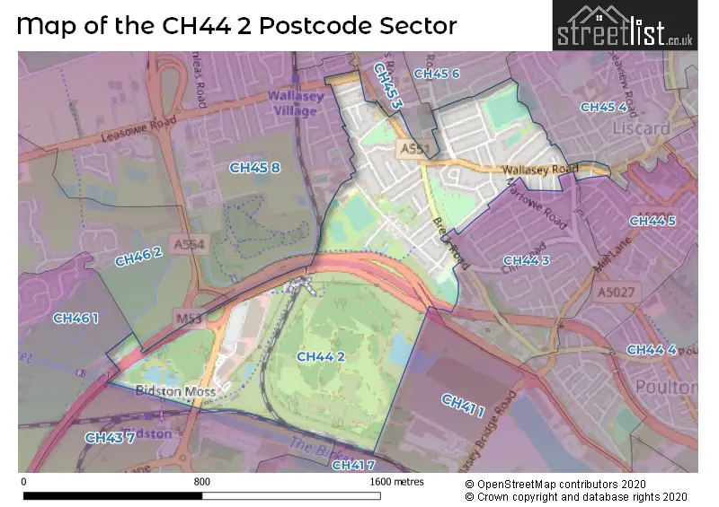 Map of the CH44 2 and surrounding postcode sector
