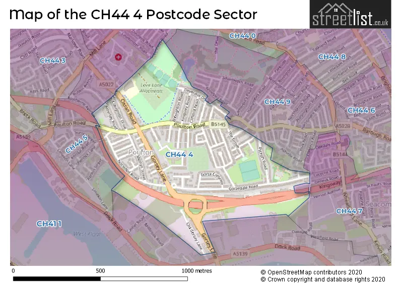 Map of the CH44 4 and surrounding postcode sector
