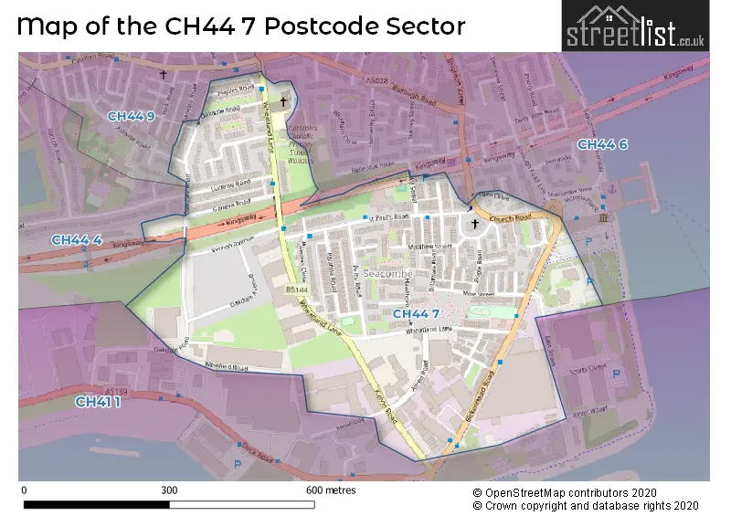 Map of the CH44 7 and surrounding postcode sector