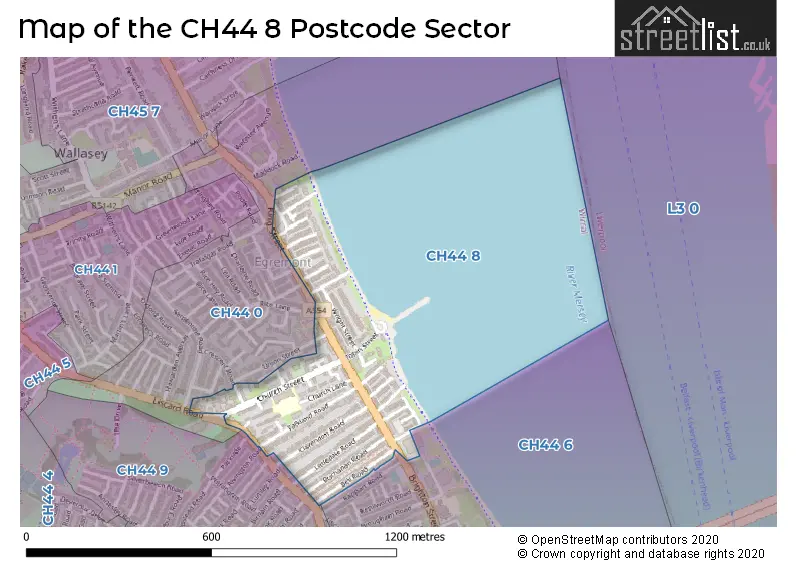 Map of the CH44 8 and surrounding postcode sector
