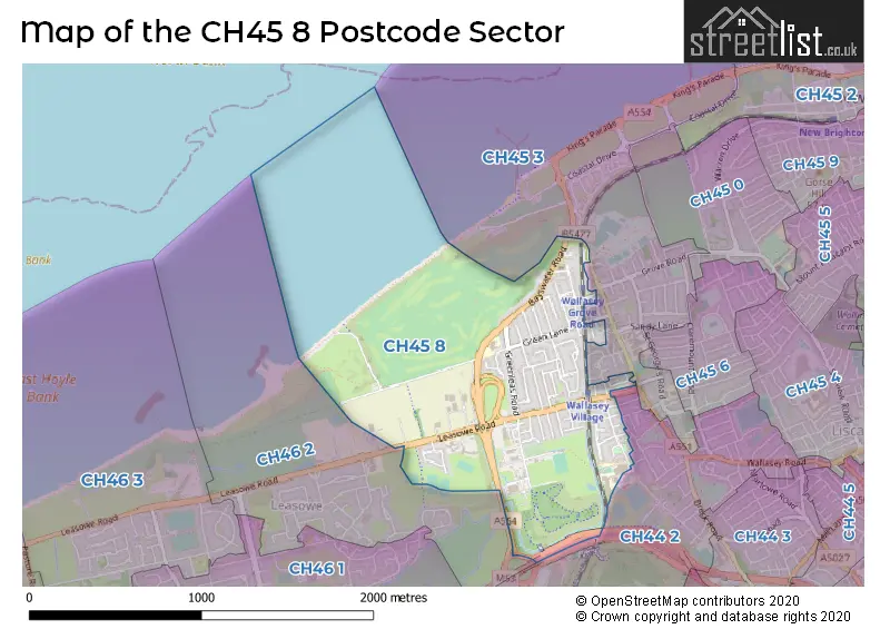 Map of the CH45 8 and surrounding postcode sector