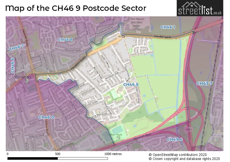 Map of the CH46 9 and surrounding postcode sector