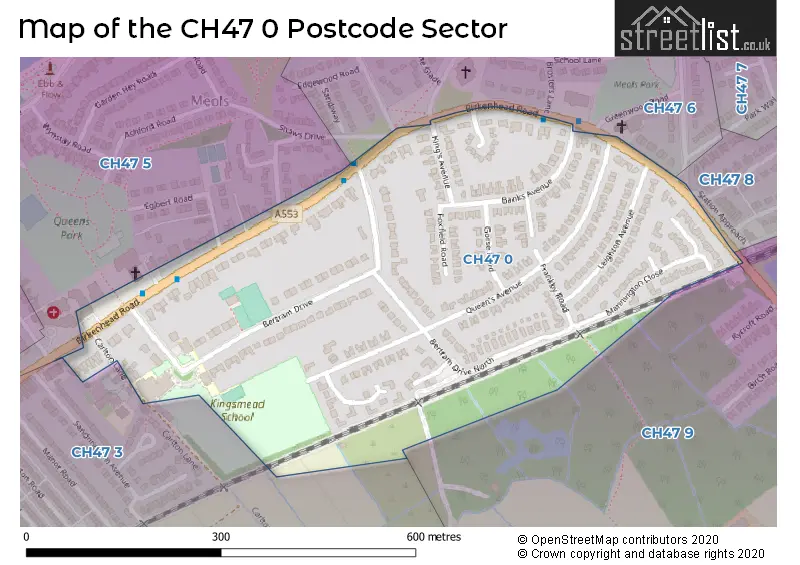 Map of the CH47 0 and surrounding postcode sector