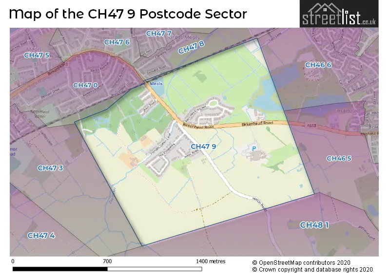 Map of the CH47 9 and surrounding postcode sector