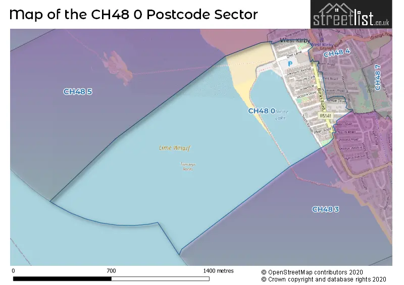 Map of the CH48 0 and surrounding postcode sector