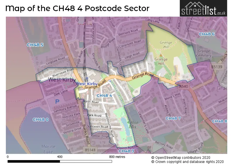 Map of the CH48 4 and surrounding postcode sector