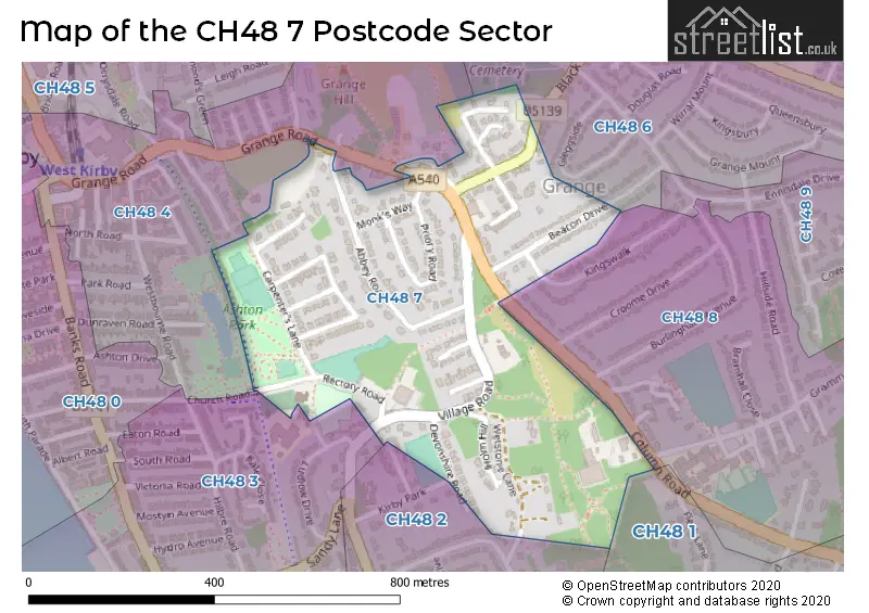 Map of the CH48 7 and surrounding postcode sector