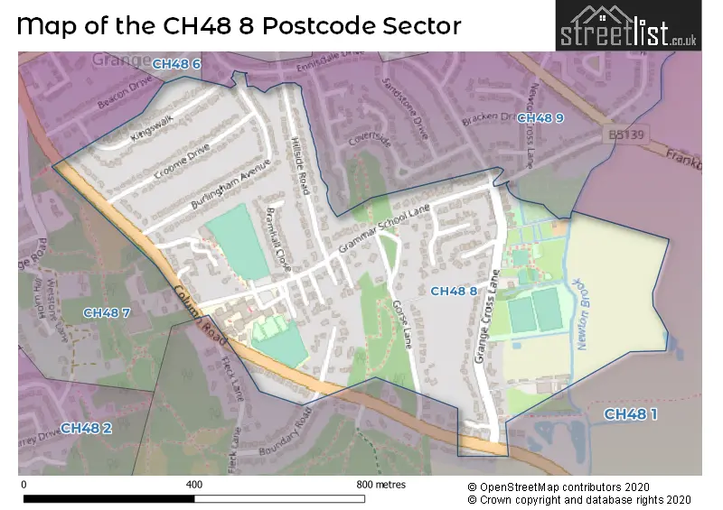 Map of the CH48 8 and surrounding postcode sector
