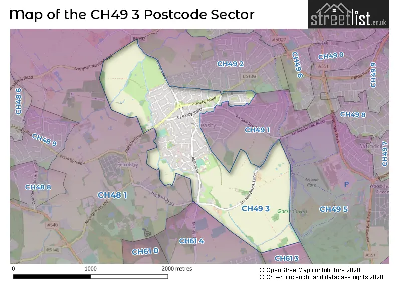Map of the CH49 3 and surrounding postcode sector