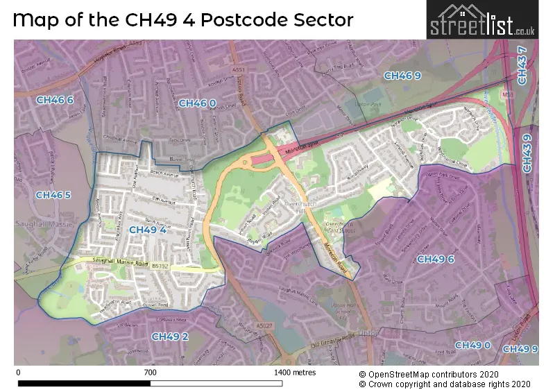 Map of the CH49 4 and surrounding postcode sector