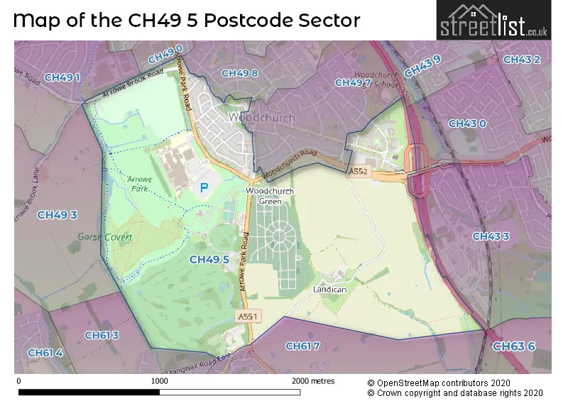 Map of the CH49 5 and surrounding postcode sector