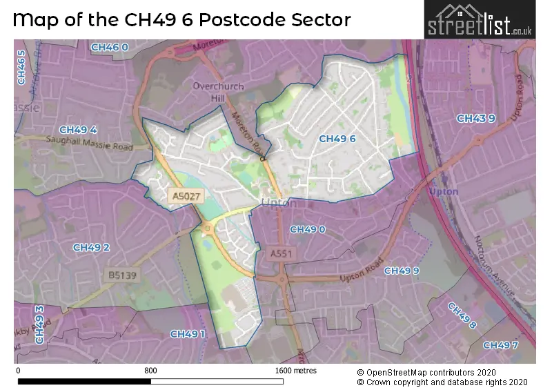 Map of the CH49 6 and surrounding postcode sector