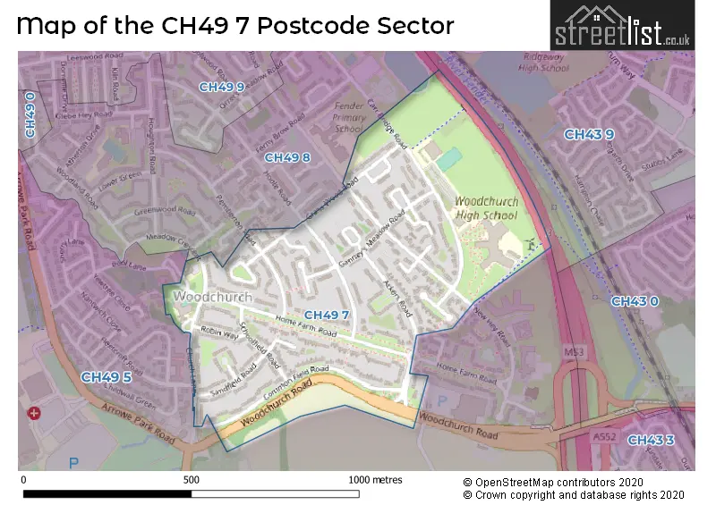 Map of the CH49 7 and surrounding postcode sector