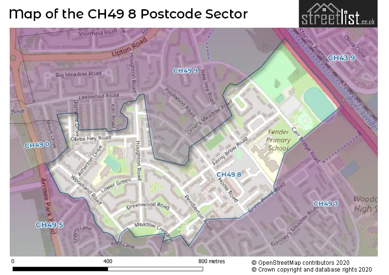 Map of the CH49 8 and surrounding postcode sector