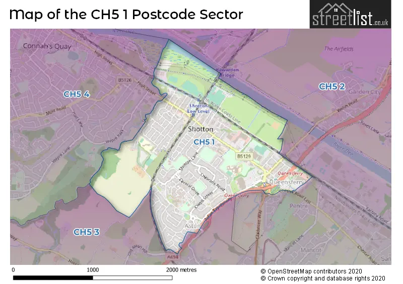 Map of the CH5 1 and surrounding postcode sector