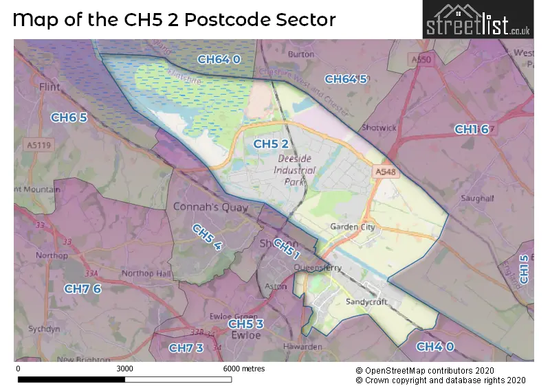 Map of the CH5 2 and surrounding postcode sector