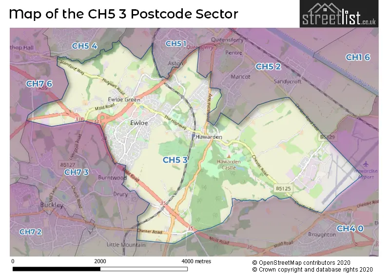 Map of the CH5 3 and surrounding postcode sector