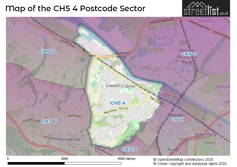 Map of the CH5 4 and surrounding postcode sector