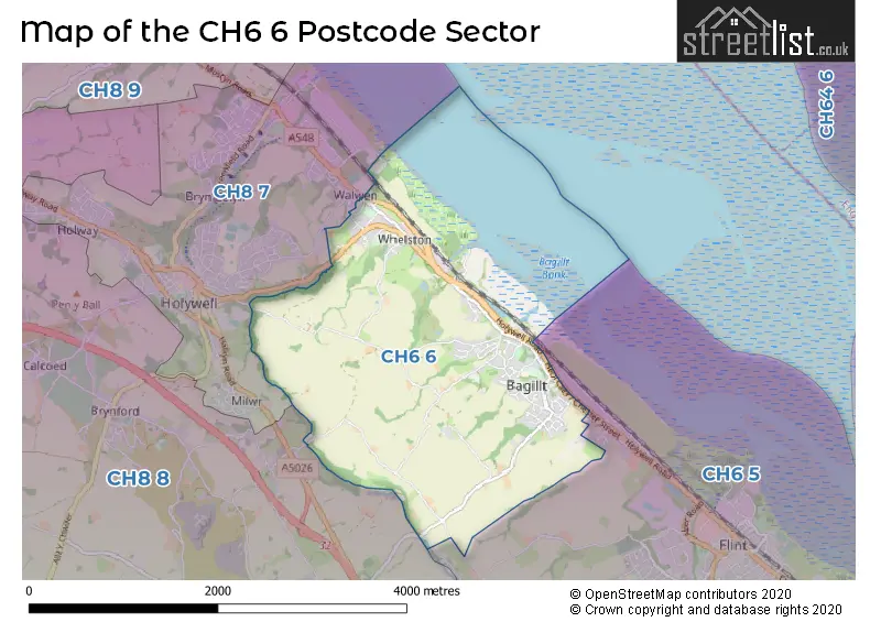 Map of the CH6 6 and surrounding postcode sector