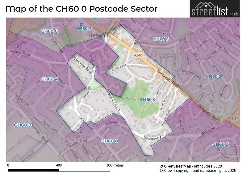 Map of the CH60 0 and surrounding postcode sector