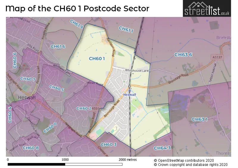 Map of the CH60 1 and surrounding postcode sector
