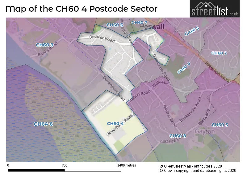 Map of the CH60 4 and surrounding postcode sector