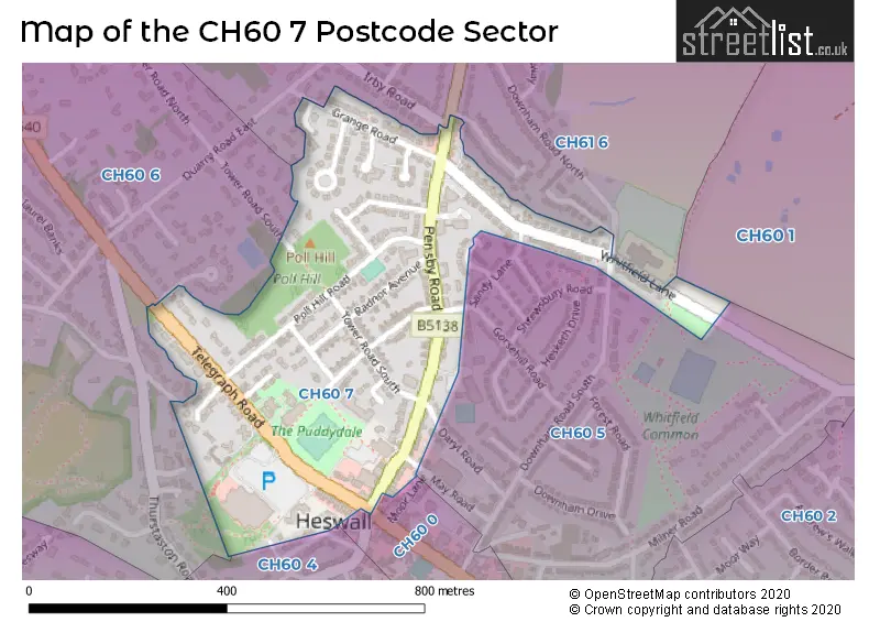 Map of the CH60 7 and surrounding postcode sector