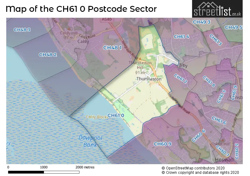 Map of the CH61 0 and surrounding postcode sector