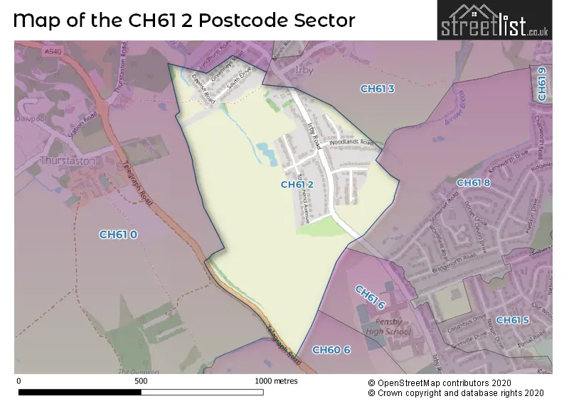 Map of the CH61 2 and surrounding postcode sector